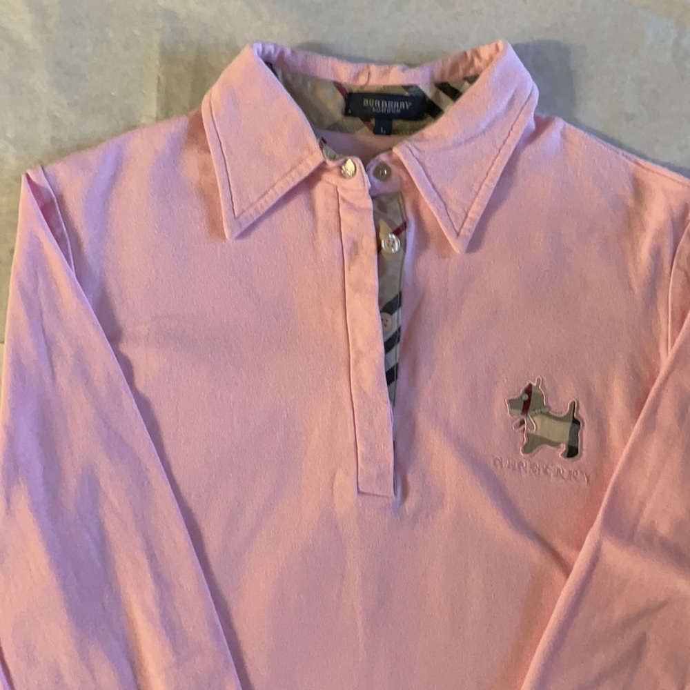 Burberry Pink Collar Polo Long Sleeve Shirt Top L